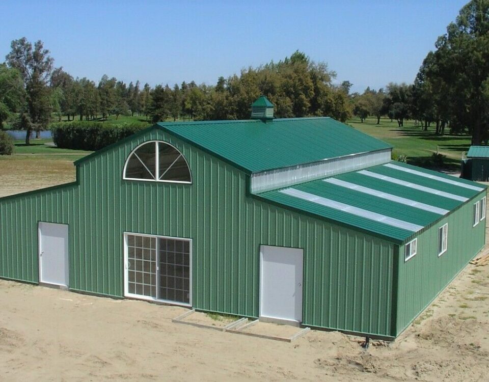 Modern galvanized steel barndominiums in Tanque Verde, Arizona, showcasing durable construction and unique design