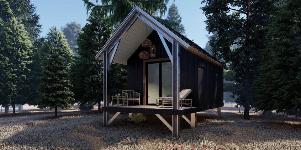 Modern galvanized steel cabins in Catalina, Arizona, showcasing durable design in a picturesque desert landscape